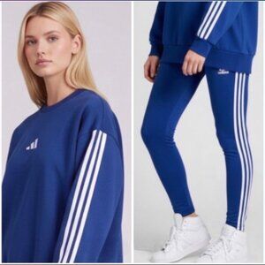 NWT 2 PC ADIDAS 3 STRIPE DARK BLUE OUTFIT SWEATSHIRT AND LEGGINGS MATCHING SET L